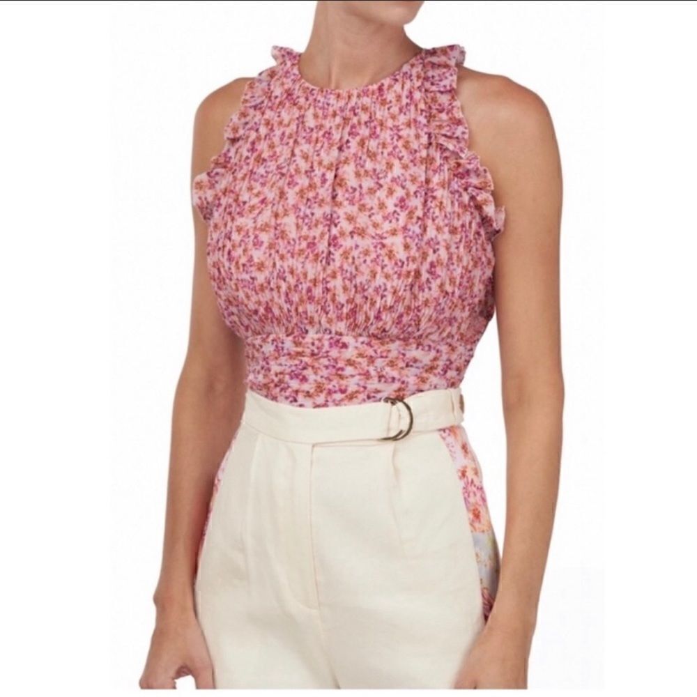 Amur Caelynn  Floral Smocked Ruffle Cross Back  Top .Size XL